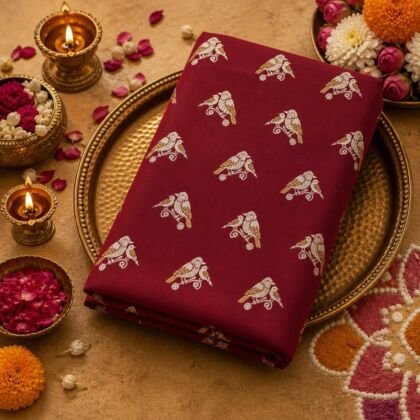 KashiFab cotton weave kurta fabric Shikargah Red online - festive lifestyle
