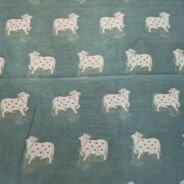 KashiFab cotton weave kurta fabric Shikargah sage green cow motif online