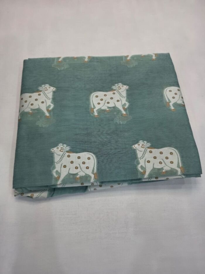 KashiFab cotton weave Shikargah fabric detail sage green for kurta stitching online