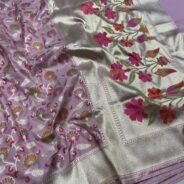 KashiFab Handloom inspired katan meenakari jaal sarees online - Banaras / Varanasi silk saree - view 3