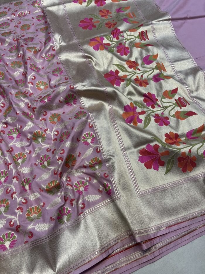 KashiFab Handloom inspired katan meenakari jaal sarees online - Banaras / Varanasi silk saree - view 3