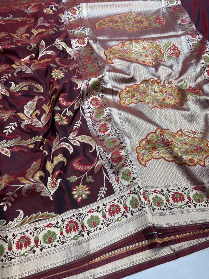 KashiFab Handloom inspired katan meenakari jaal sarees online - Banaras / Varanasi silk saree - view 4