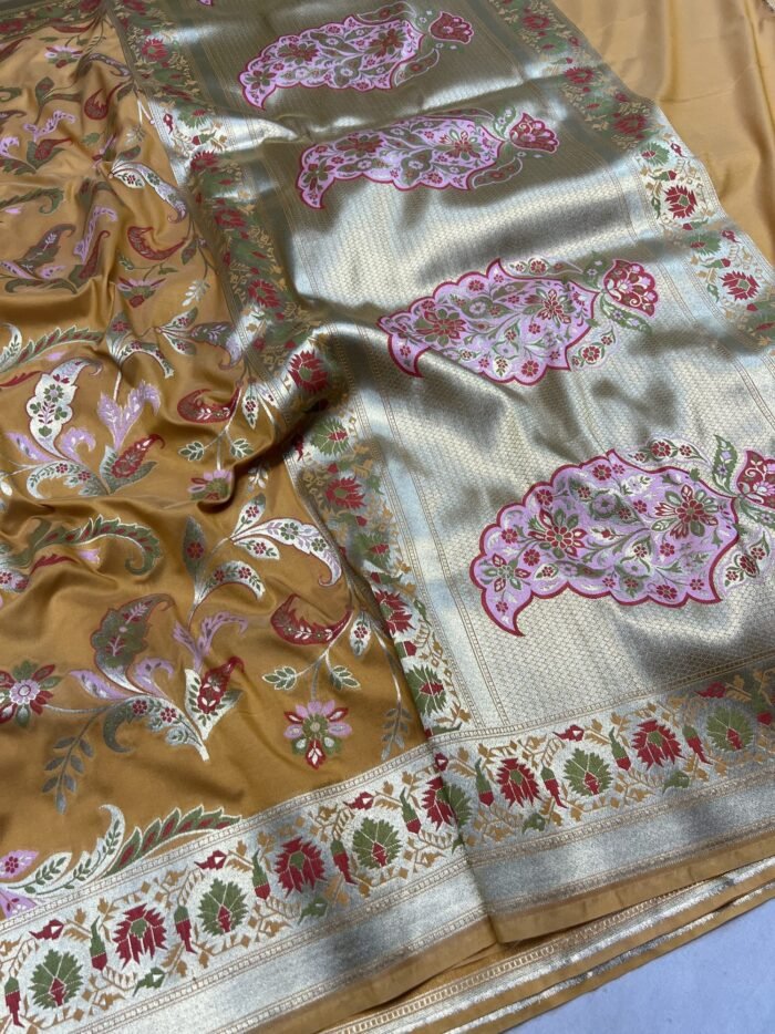 KashiFab Handloom inspired katan meenakari jaal sarees online - Banaras / Varanasi silk saree - view 5