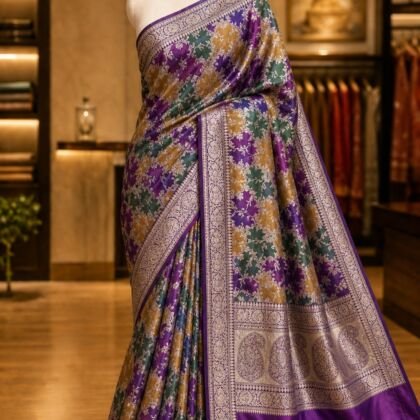 KashiFab Handloom pure katan silk rangkaat sarees - AYU #7093 lifestyle cover - boutique display