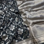 KashiFab Katan meena buti and alfi jaal sarees online - Banaras / Varanasi silk saree - view 2