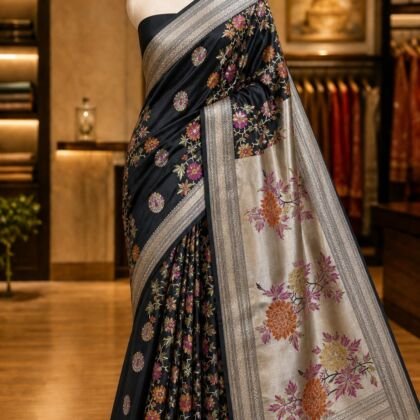 KashiFab Katan meena buti and alfi jaal sarees - AYU #7100 lifestyle cover - boutique display