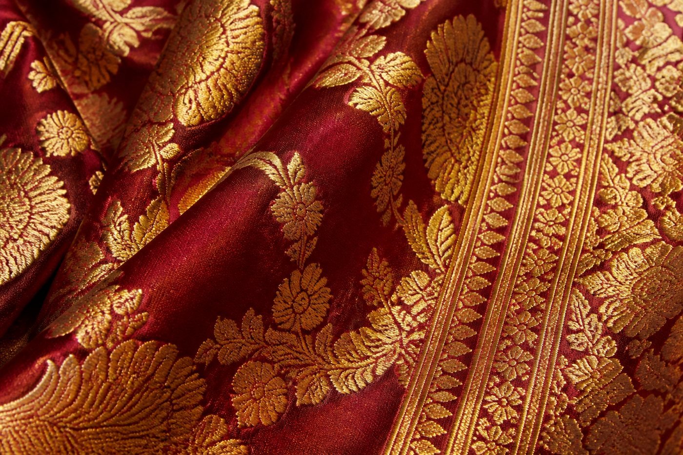Kimkhab brocade silk fabric with zari work - KashiFab