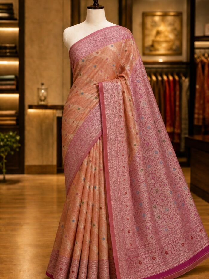 KashiFab lifestyle Kota check sarees - AYU #7109 KashiFab Kota check sarees - AYU #7109 lifestyle cover - boutique display