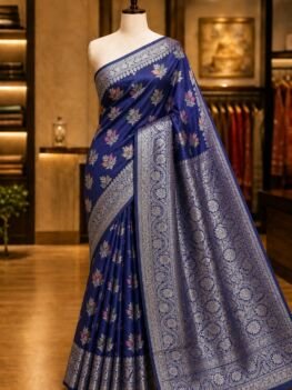 KashiFab Moonga silk sarees with resham meenakari weaving - AYU #7124 lifestyle cover - boutique display