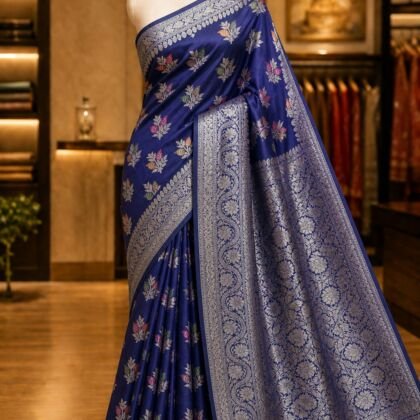 KashiFab Moonga silk sarees with resham meenakari weaving - AYU #7124 lifestyle cover - boutique display