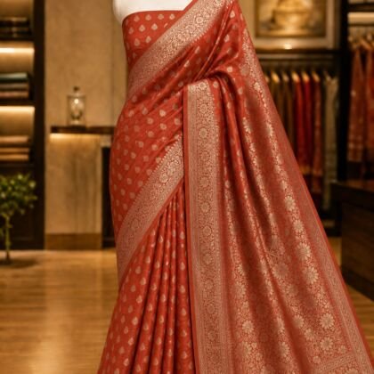 KashiFab Moonga silk sarees with self weave - AYU #7133 lifestyle cover - boutique display