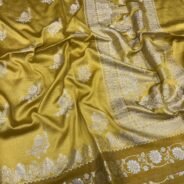KashiFab Mulberry silk saree with satin alfi border online - Banaras / Varanasi silk saree