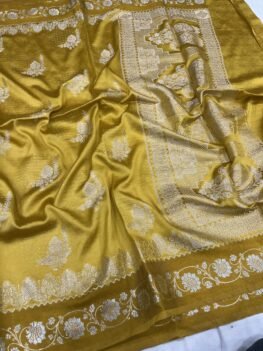 KashiFab Mulberry silk saree with satin alfi border online - Banaras / Varanasi silk saree