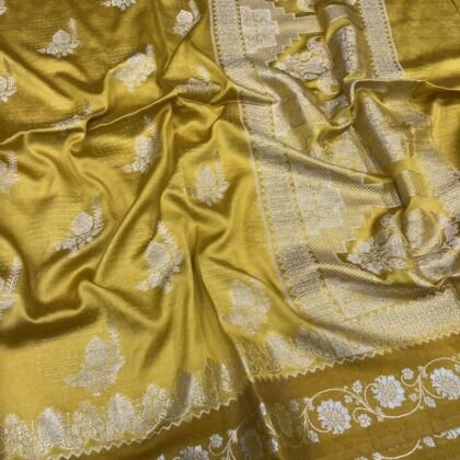 KashiFab Mulberry silk saree with satin alfi border online - Banaras / Varanasi silk saree