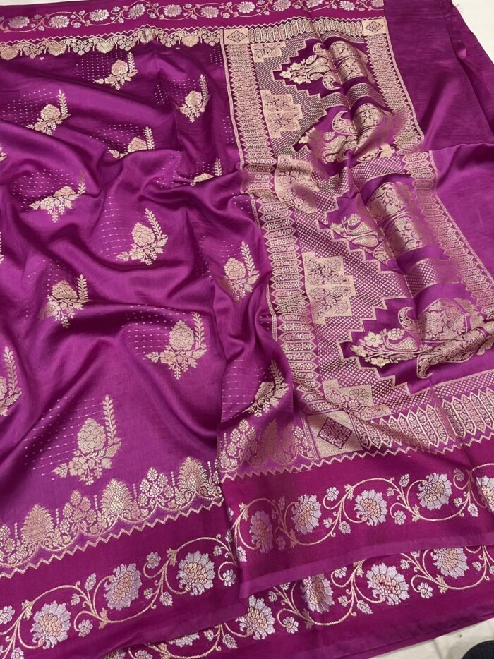 KashiFab Mulberry silk saree with satin alfi border 2 KashiFab Mulberry silk saree with satin alfi border online - Banaras / Varanasi silk saree - view 2