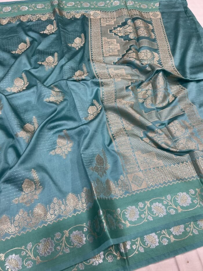 KashiFab Mulberry silk saree with satin alfi border 3 KashiFab Mulberry silk saree with satin alfi border online - Banaras / Varanasi silk saree - view 3
