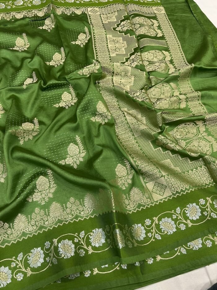 KashiFab Mulberry silk saree with satin alfi border 4 KashiFab Mulberry silk saree with satin alfi border online - Banaras / Varanasi silk saree - view 4