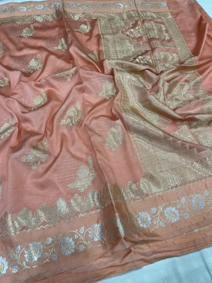 KashiFab Mulberry silk saree with satin alfi border 5 KashiFab Mulberry silk saree with satin alfi border online - Banaras / Varanasi silk saree - view 5