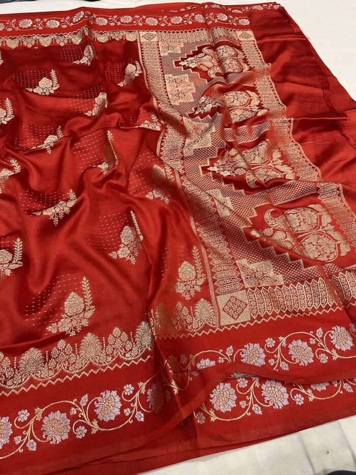 KashiFab Mulberry silk saree with satin alfi border 6 KashiFab Mulberry silk saree with satin alfi border online - Banaras / Varanasi silk saree - view 6