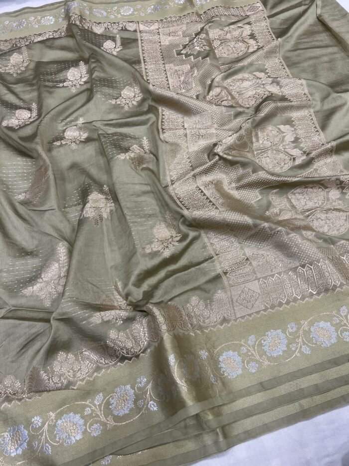 KashiFab Mulberry silk saree with satin alfi border 8 KashiFab Mulberry silk saree with satin alfi border online - Banaras / Varanasi silk saree - view 8