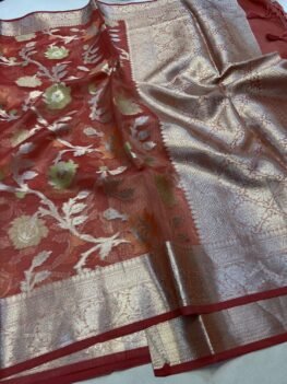 KashiFab Organza silk saree with resham meena jaal 2 KashiFab Organza silk saree with resham meena jaal online - Banaras / Varanasi silk saree - view 2