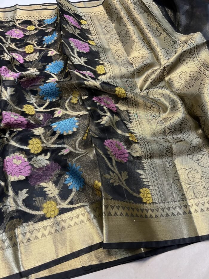KashiFab Organza silk saree with resham meena jaal online - Banaras / Varanasi silk saree - view 3