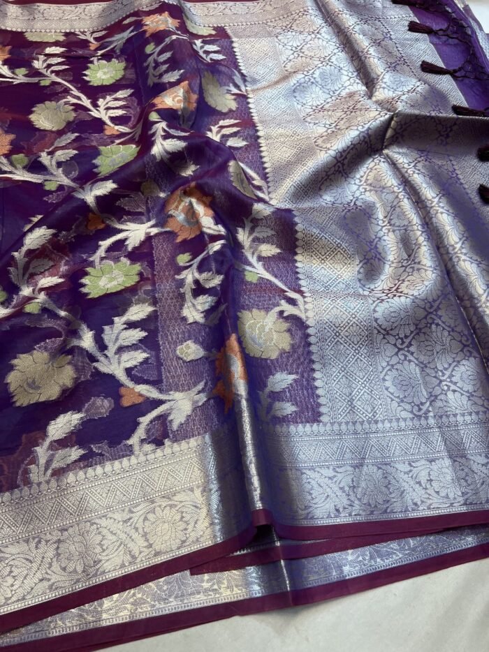 KashiFab Organza silk saree with resham meena jaal online - Banaras / Varanasi silk saree - view 4