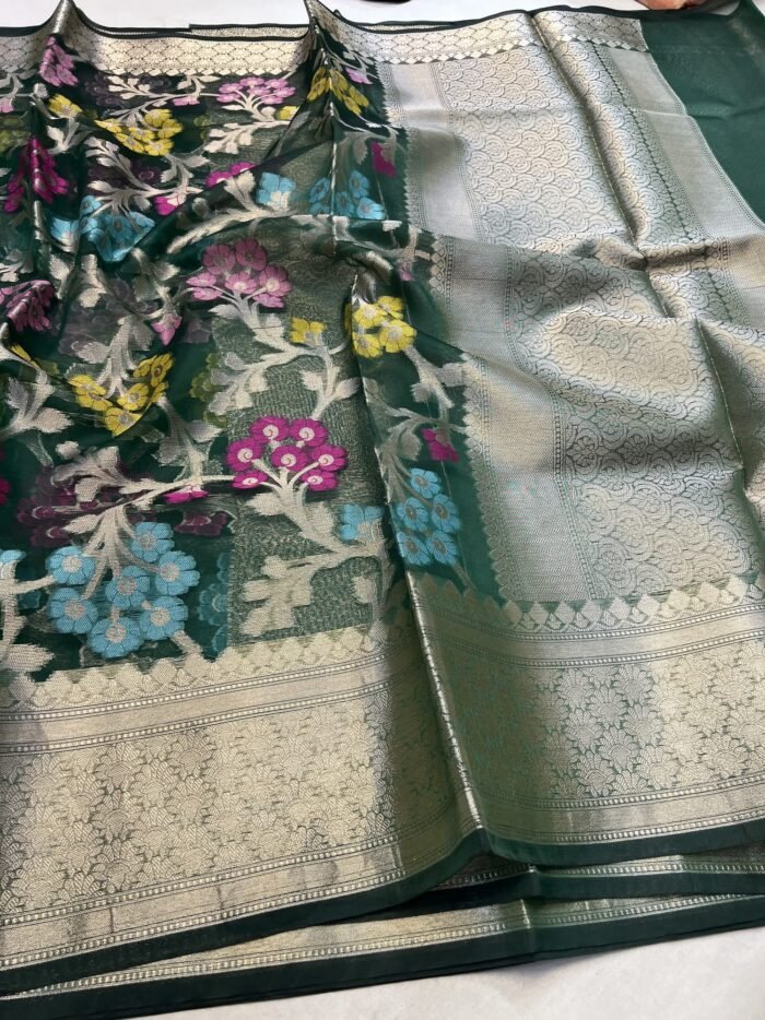 KashiFab Organza silk saree with resham meena jaal online - Banaras / Varanasi silk saree - view 5