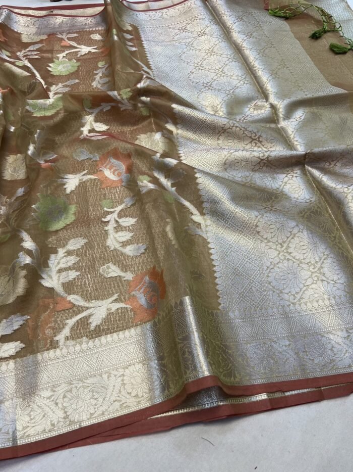 KashiFab Organza silk saree with resham meena jaal online - Banaras / Varanasi silk saree - view 6