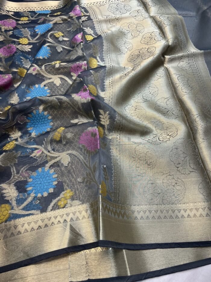 KashiFab Organza silk saree with resham meena jaal online - Banaras / Varanasi silk saree - view 7
