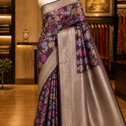 KashiFab Organza silk saree with resham meena jaal - AYU #7151 lifestyle cover - boutique display