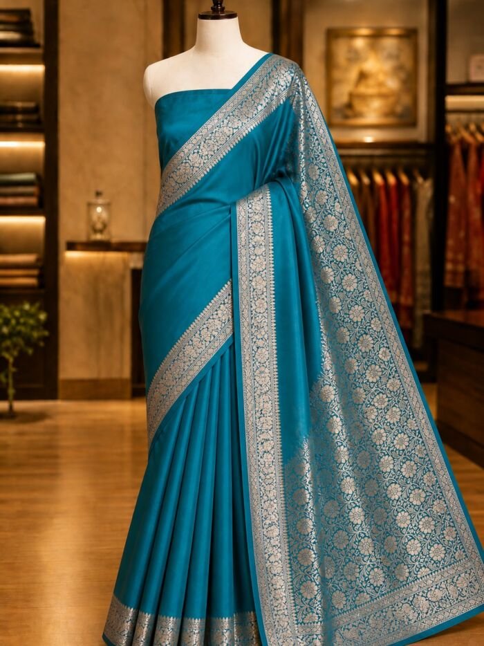 KashiFab Plain with border and pallu semi silk sarees - AYU #7160 lifestyle cover - boutique display