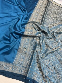 KashiFab Plain with border resham silk sarees with alfi resham border online - Banaras / Varanasi silk saree