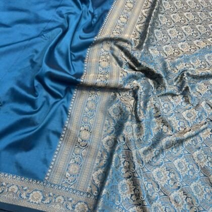 KashiFab Plain with border resham silk sarees with alfi resham border online - Banaras / Varanasi silk saree
