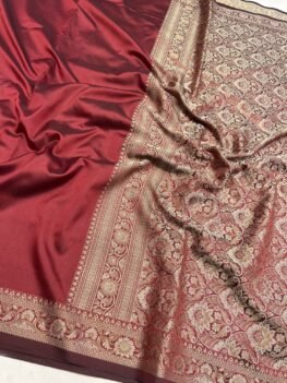 KashiFab Plain with border resham silk sarees with alfi resham border online - Banaras / Varanasi silk saree - view 2