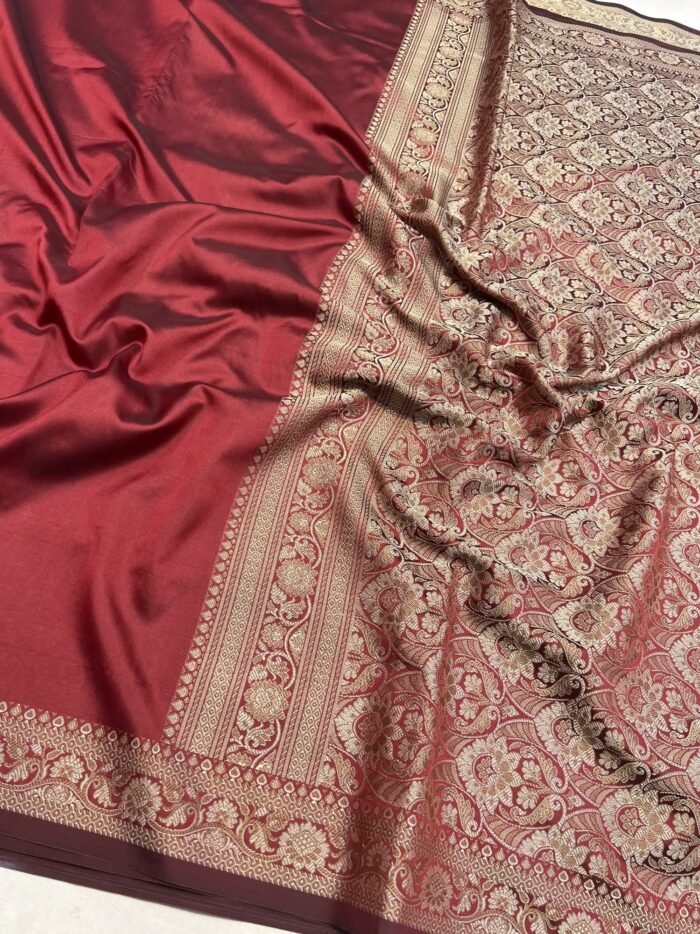 KashiFab Plain with border resham silk sarees with alfi resham border online - Banaras / Varanasi silk saree - view 2