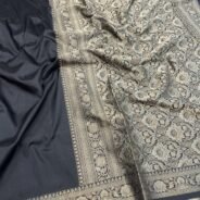 KashiFab Plain with border resham silk sarees with alfi resham border online - Banaras / Varanasi silk saree - view 3
