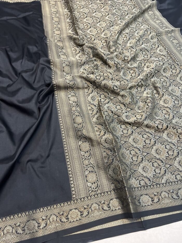 KashiFab Plain with border resham silk sarees with alfi resham border online - Banaras / Varanasi silk saree - view 3