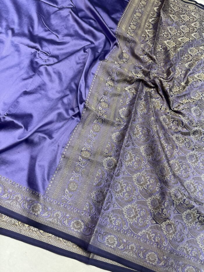 KashiFab Plain with border resham silk sarees with alfi resham border online - Banaras / Varanasi silk saree - view 4