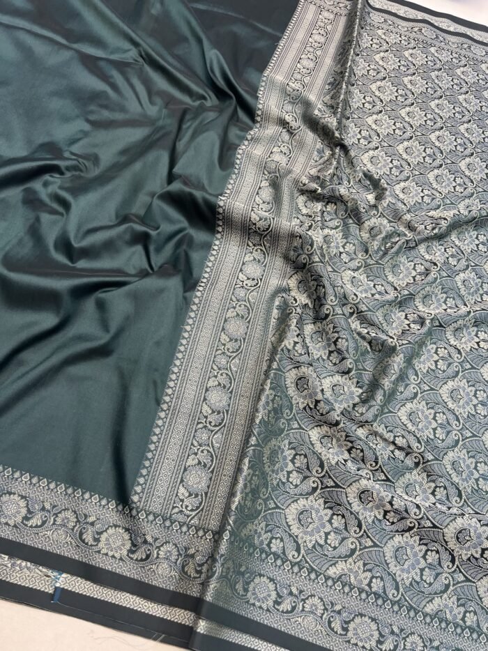KashiFab Plain with border resham silk sarees with alfi resham border online - Banaras / Varanasi silk saree - view 5