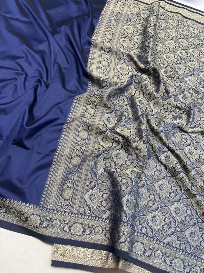 KashiFab Plain with border resham silk sarees with alfi resham border online - Banaras / Varanasi silk saree - view 7