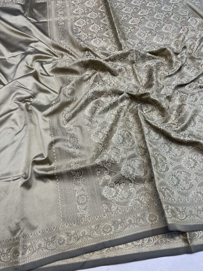 KashiFab Plain with border resham silk sarees with alfi resham border online - Banaras / Varanasi silk saree - view 8