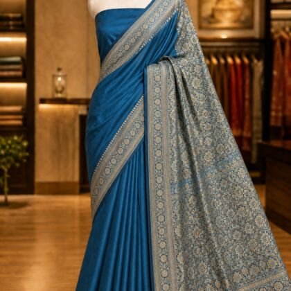KashiFab Plain with border resham silk sarees with alfi resham border - AYU #7169 lifestyle cover - boutique display