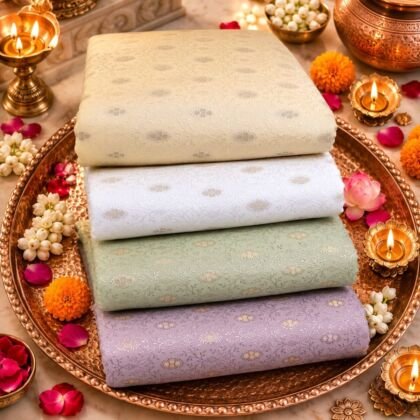 KashiFab POLY STAPLE MEENA BUTI 44" online - authentic Varanasi weave