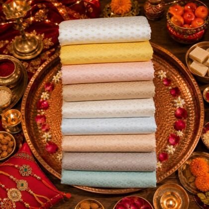 KashiFab POLY STAPLE MEENA BUTI 44" online - authentic Varanasi weave