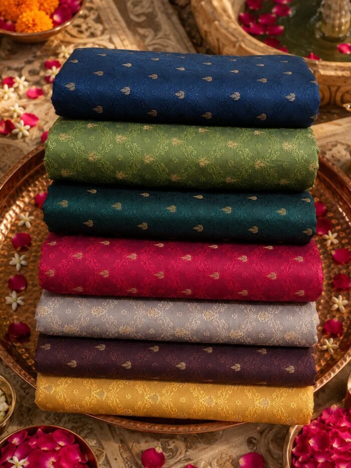KashiFab POLY STAPLE MEENA BUTI 44" online - authentic Varanasi weave