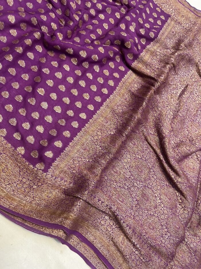 KashiFab Pure chiffon khaddi antique zari buti sarees online - Banaras / Varanasi silk saree