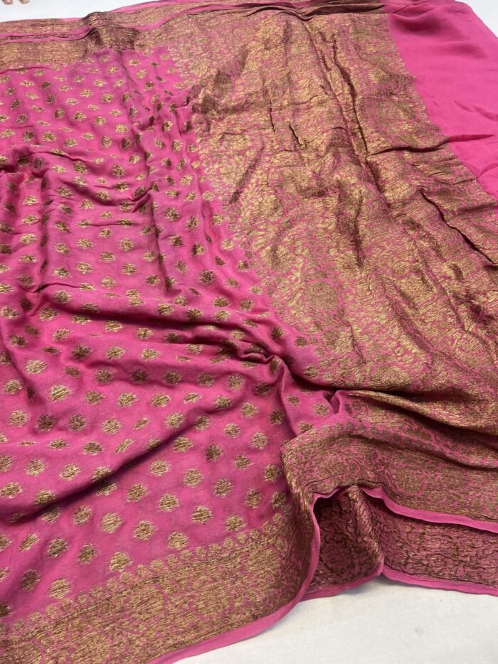 KashiFab Pure chiffon khaddi antique zari buti sarees online - Banaras / Varanasi silk saree - view 2