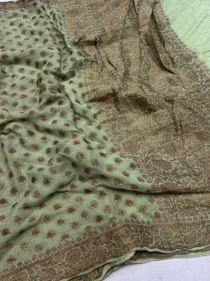 KashiFab Pure chiffon khaddi antique zari buti sarees online - Banaras / Varanasi silk saree - view 3