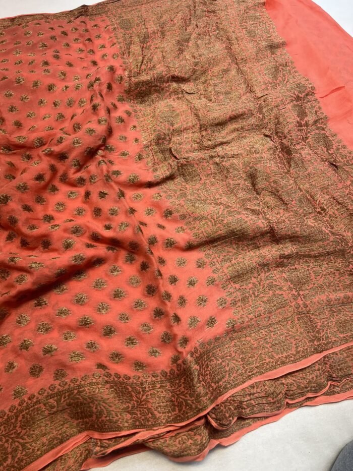 KashiFab Pure chiffon khaddi antique zari buti sarees online - Banaras / Varanasi silk saree - view 4